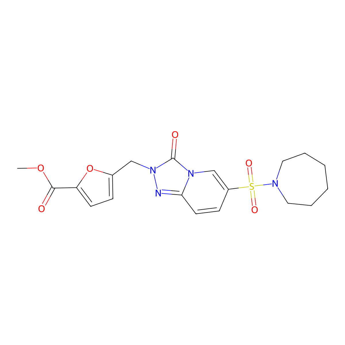methyl 5-((6-(azepan-1-ylsulfonyl)-3-oxo-[1,2,4]triazolo[4,3-a]pyridin-2(3H)-yl)methyl)furan-2-carboxylate molecular structure, CAS 1251678-23-5