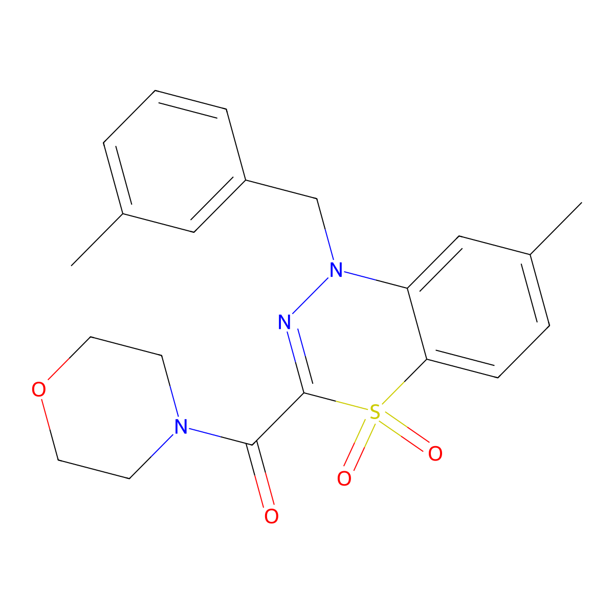(7-methyl-1-(3-methylbenzyl)-4,4-dioxido-1H-benzo[e][1,3,4]thiadiazin-3-yl)(morpholino)methanone molecular structure, CAS 1251678-27-9