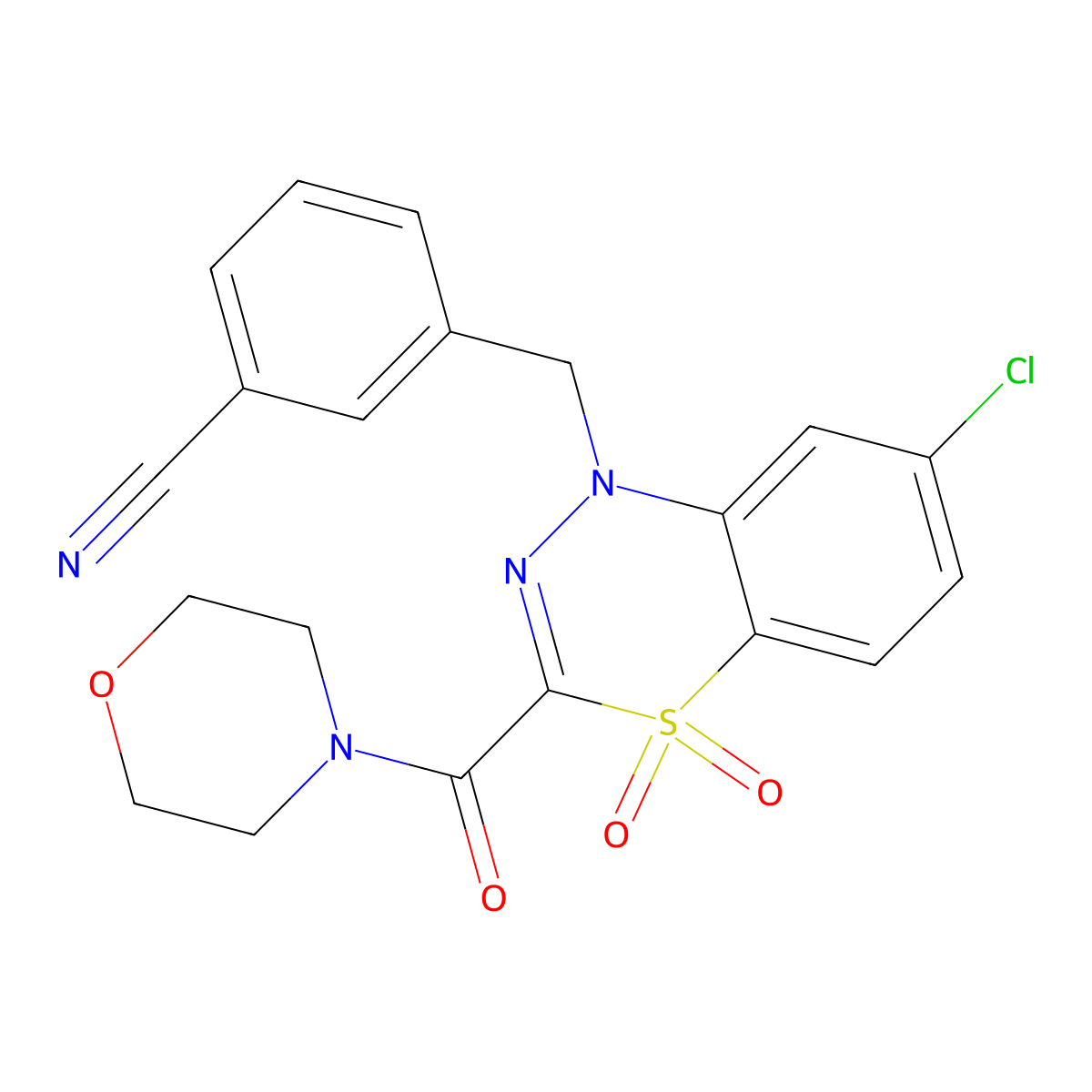 3-{[7-chloro-3-(morpholinocarbonyl)-4,4-dioxo-4lambda~6~,1,2-benzothiadiazin-1(4H)-yl]methyl}benzonitrile molecular structure, CAS 1251678-33-7