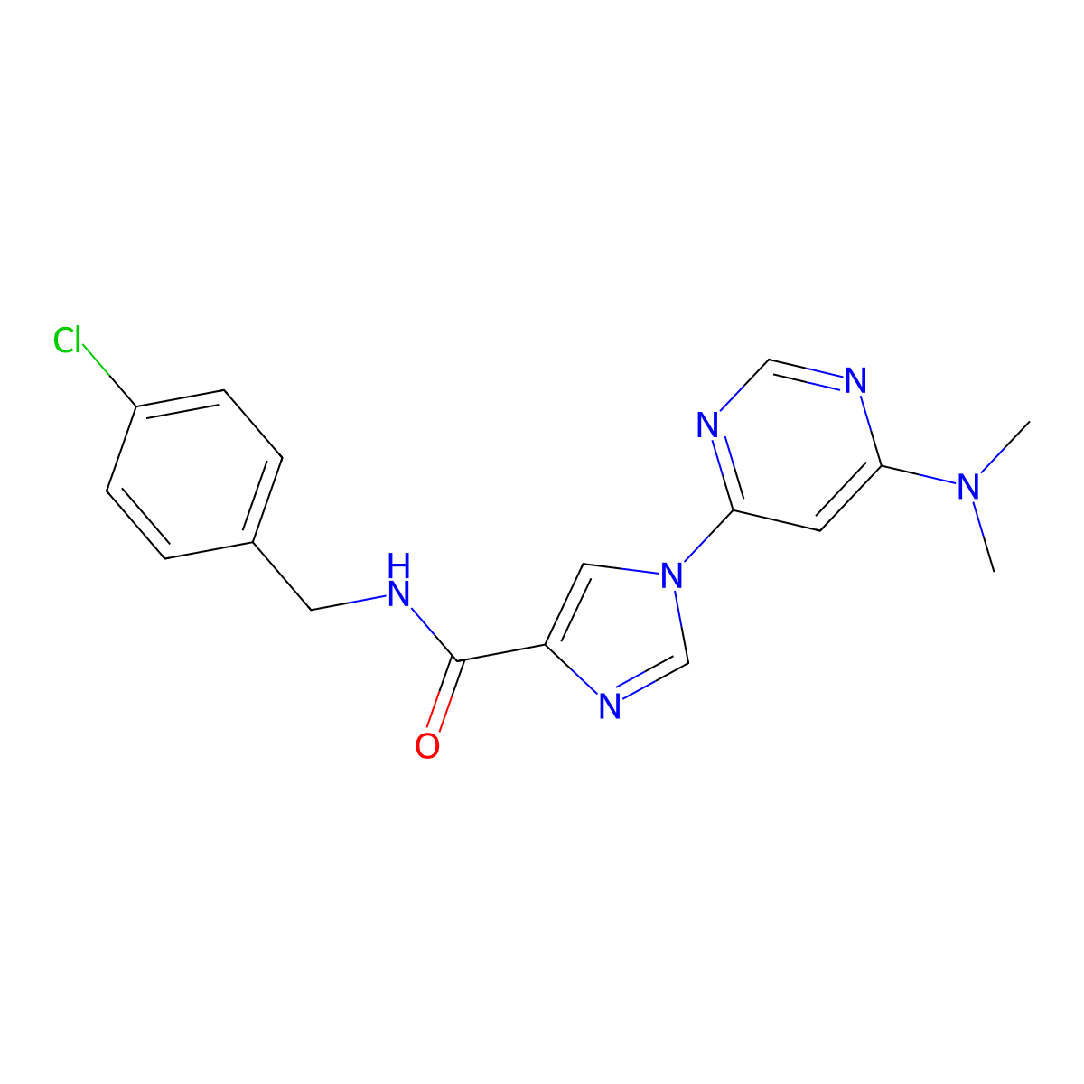 N-[(4-chlorophenyl)methyl]-1-[6-(dimethylamino)pyrimidin-4-yl]-1H-imidazole-4-carboxamide molecular structure, CAS 1251678-42-8