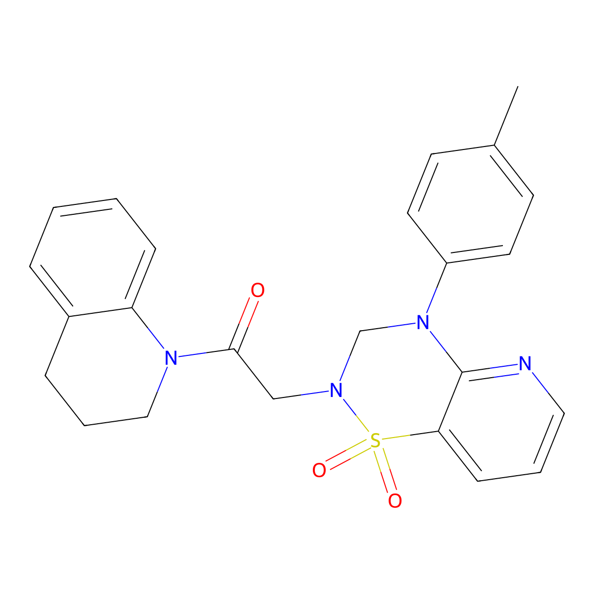1-(3,4-dihydroquinolin-1(2H)-yl)-2-(1,1-dioxido-4-(p-tolyl)-3,4-dihydro-2H-pyrido[2,3-e][1,2,4]thiadiazin-2-yl)ethanone molecular structure, CAS 1251678-62-2