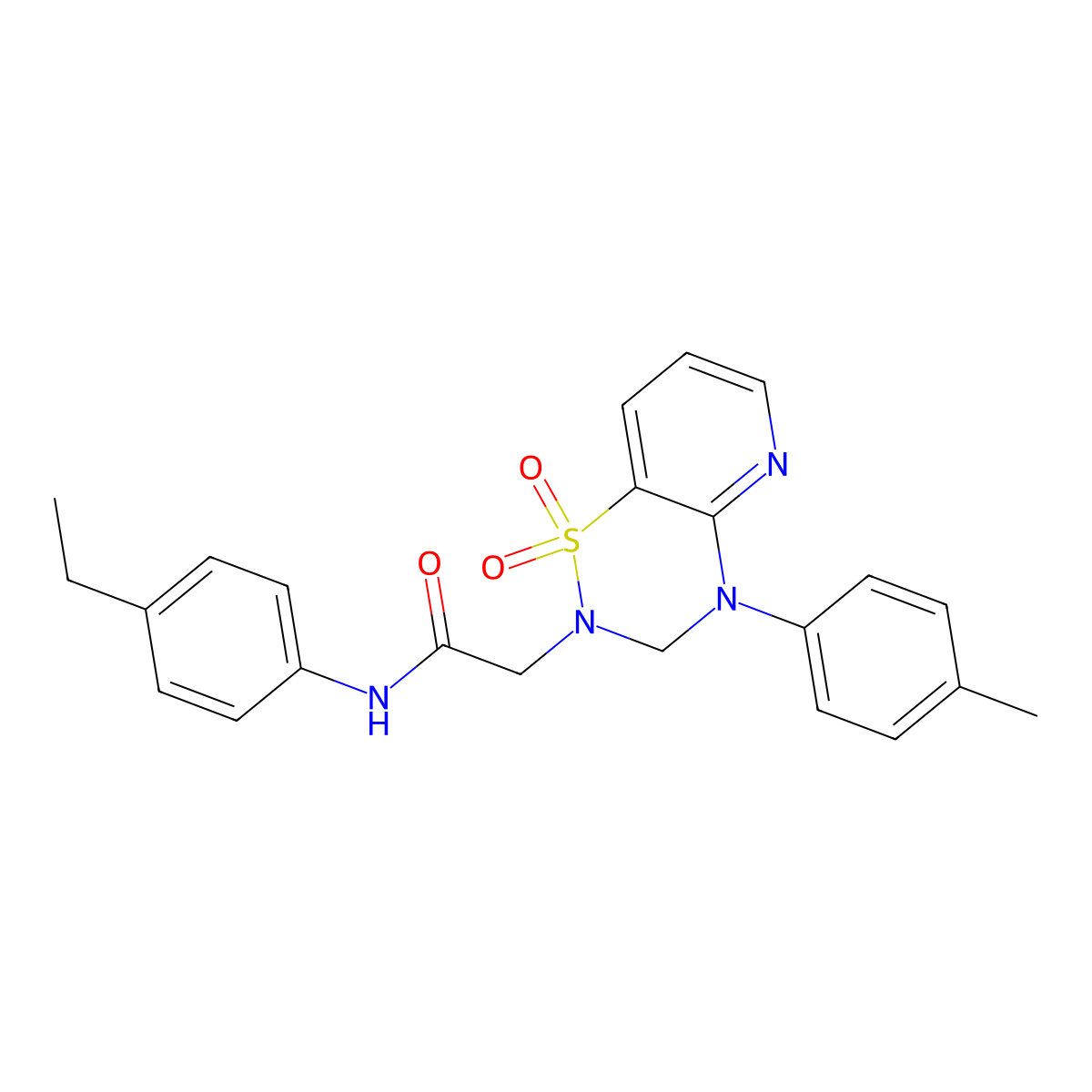 2-(1,1-dioxido-4-(p-tolyl)-3,4-dihydro-2H-pyrido[2,3-e][1,2,4]thiadiazin-2-yl)-N-(4-ethylphenyl)acetamide molecular structure, CAS 1251678-75-7