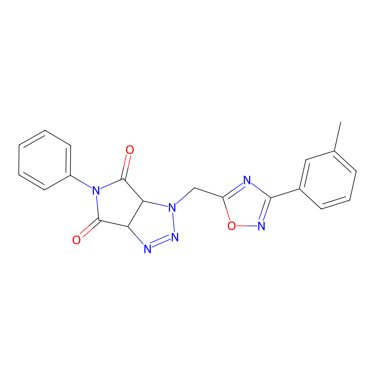 5-phenyl-1-((3-(m-tolyl)-1,2,4-oxadiazol-5-yl)methyl)-1,6a-dihydropyrrolo[3,4-d][1,2,3]triazole-4,6(3aH,5H)-dione molecular structure, CAS 1251678-79-1