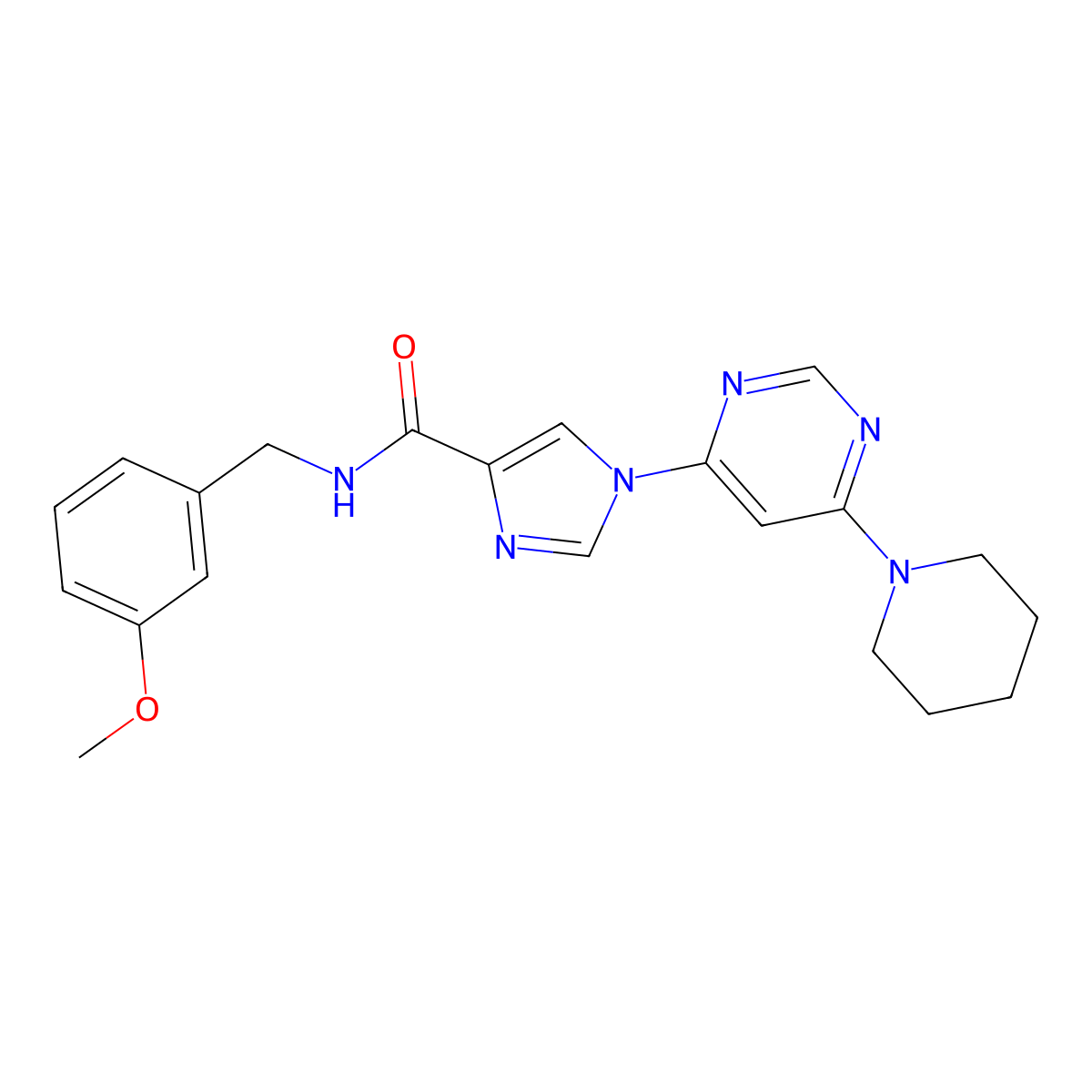 N-[(3-methoxyphenyl)methyl]-1-[6-(piperidin-1-yl)pyrimidin-4-yl]-1H-imidazole-4-carboxamide molecular structure, CAS 1251678-96-2