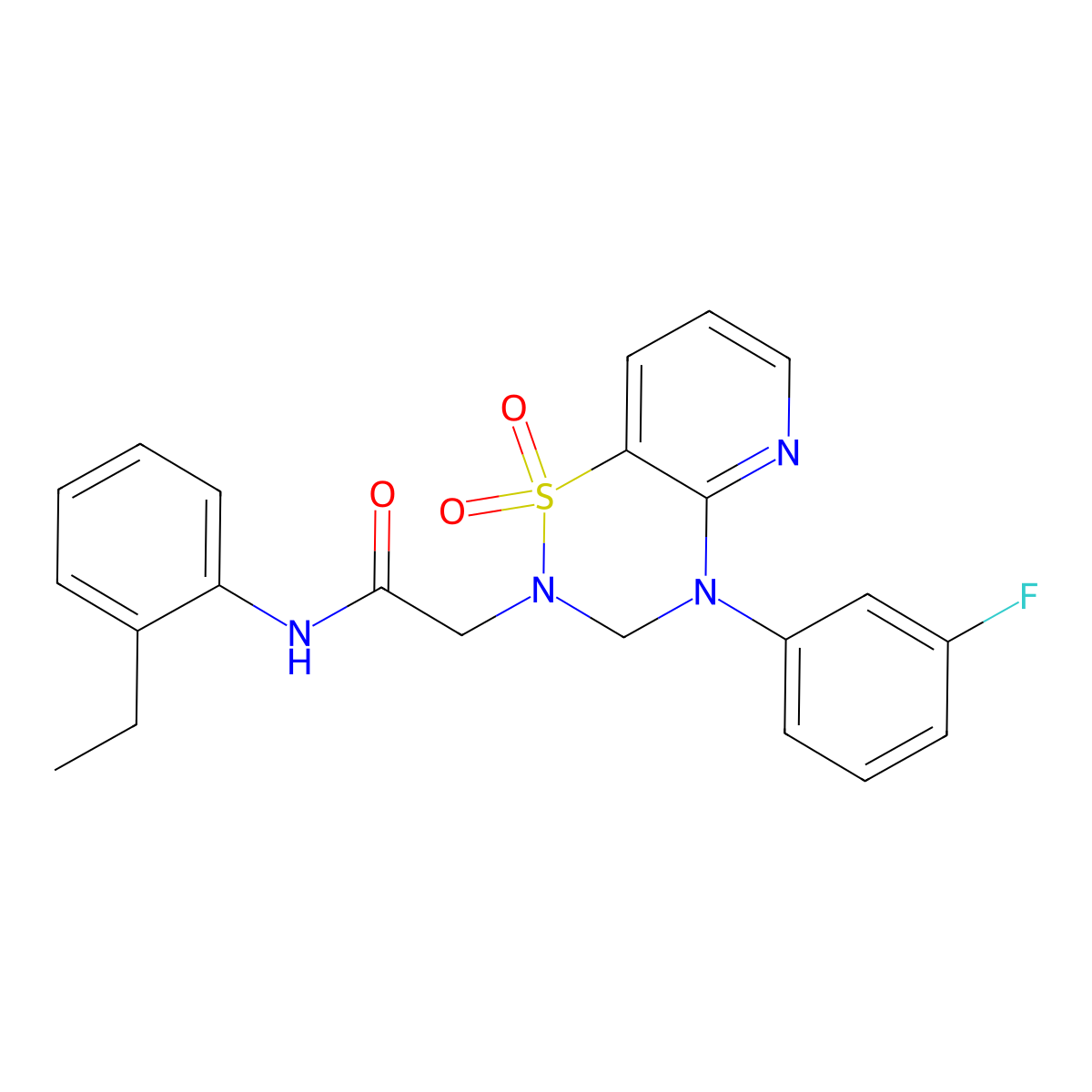 N-(2-ethylphenyl)-2-(4-(3-fluorophenyl)-1,1-dioxido-3,4-dihydro-2H-pyrido[2,3-e][1,2,4]thiadiazin-2-yl)acetamide molecular structure, CAS 1251679-08-9