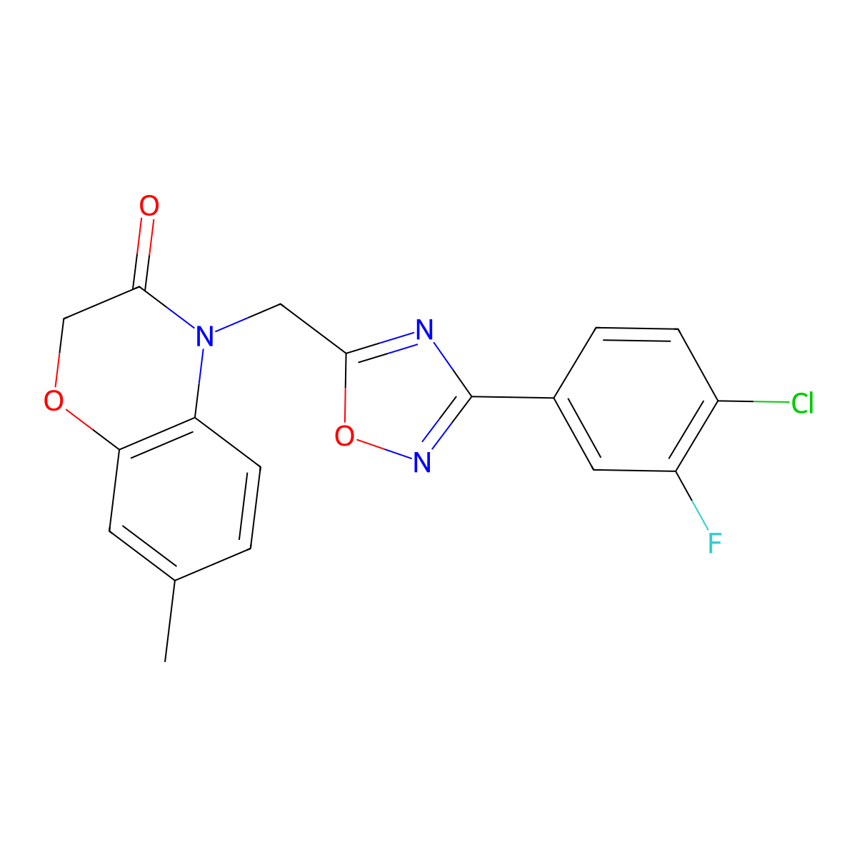 4-{[3-(4-chloro-3-fluorophenyl)-1,2,4-oxadiazol-5-yl]methyl}-7-methyl-2H-1,4-benzoxazin-3(4H)-one molecular structure, CAS 1251679-09-0
