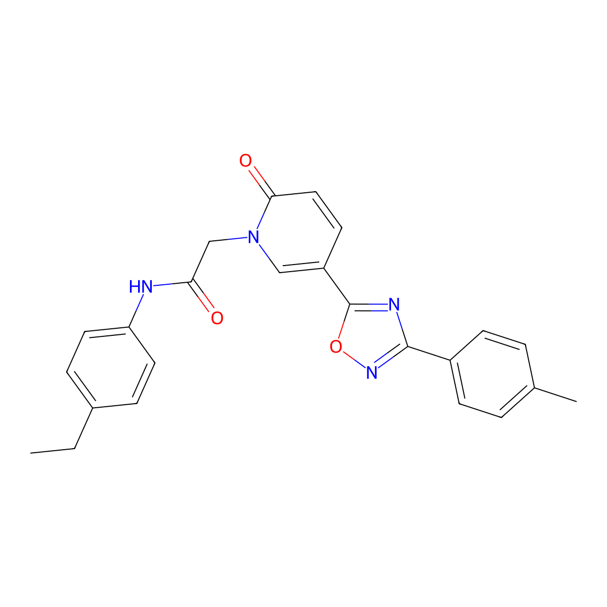 N-(4-ethylphenyl)-2-(2-oxo-5-(3-(p-tolyl)-1,2,4-oxadiazol-5-yl)pyridin-1(2H)-yl)acetamide molecular structure, CAS 1251679-13-6