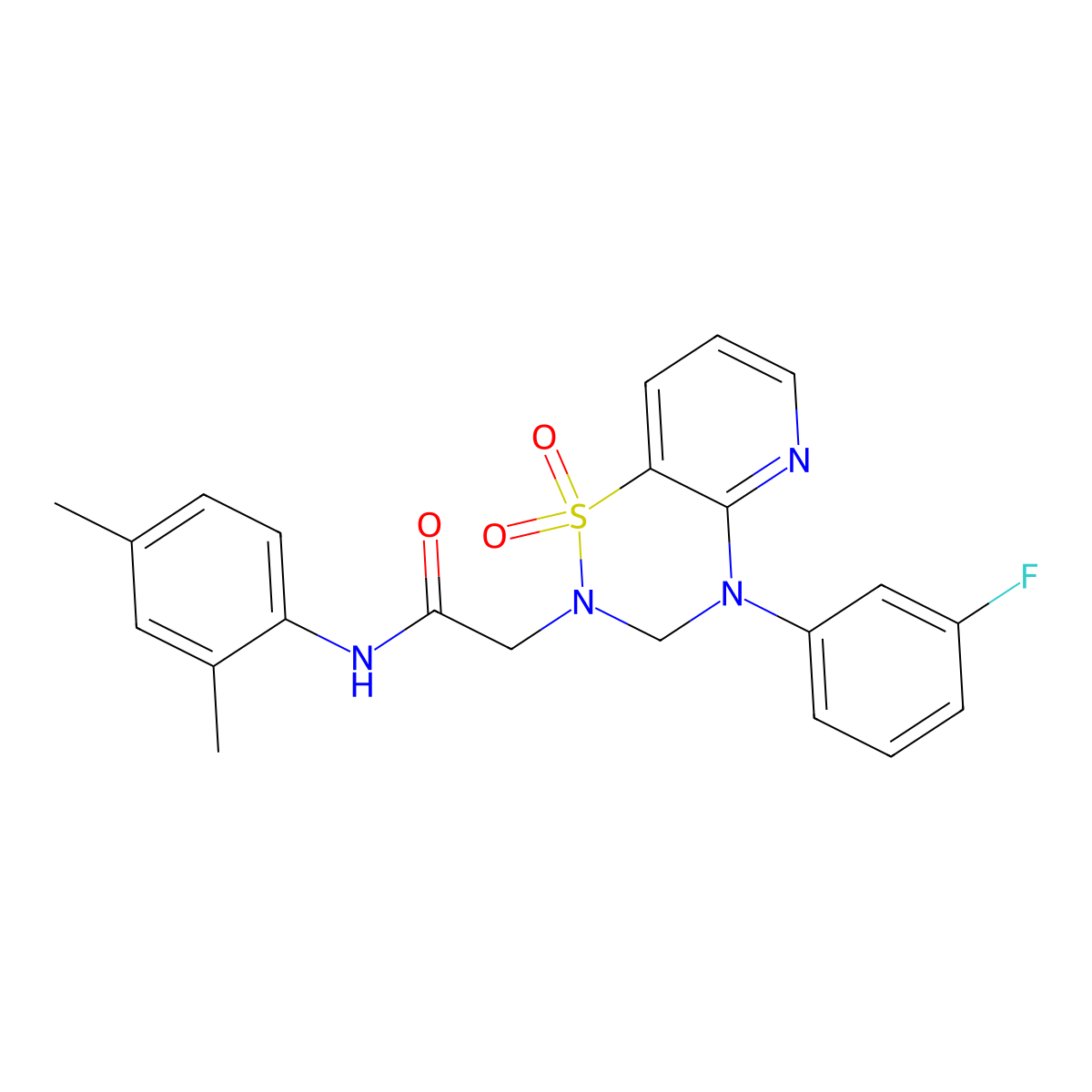 N-(2,4-dimethylphenyl)-2-(4-(3-fluorophenyl)-1,1-dioxido-3,4-dihydro-2H-pyrido[2,3-e][1,2,4]thiadiazin-2-yl)acetamide molecular structure, CAS 1251679-15-8