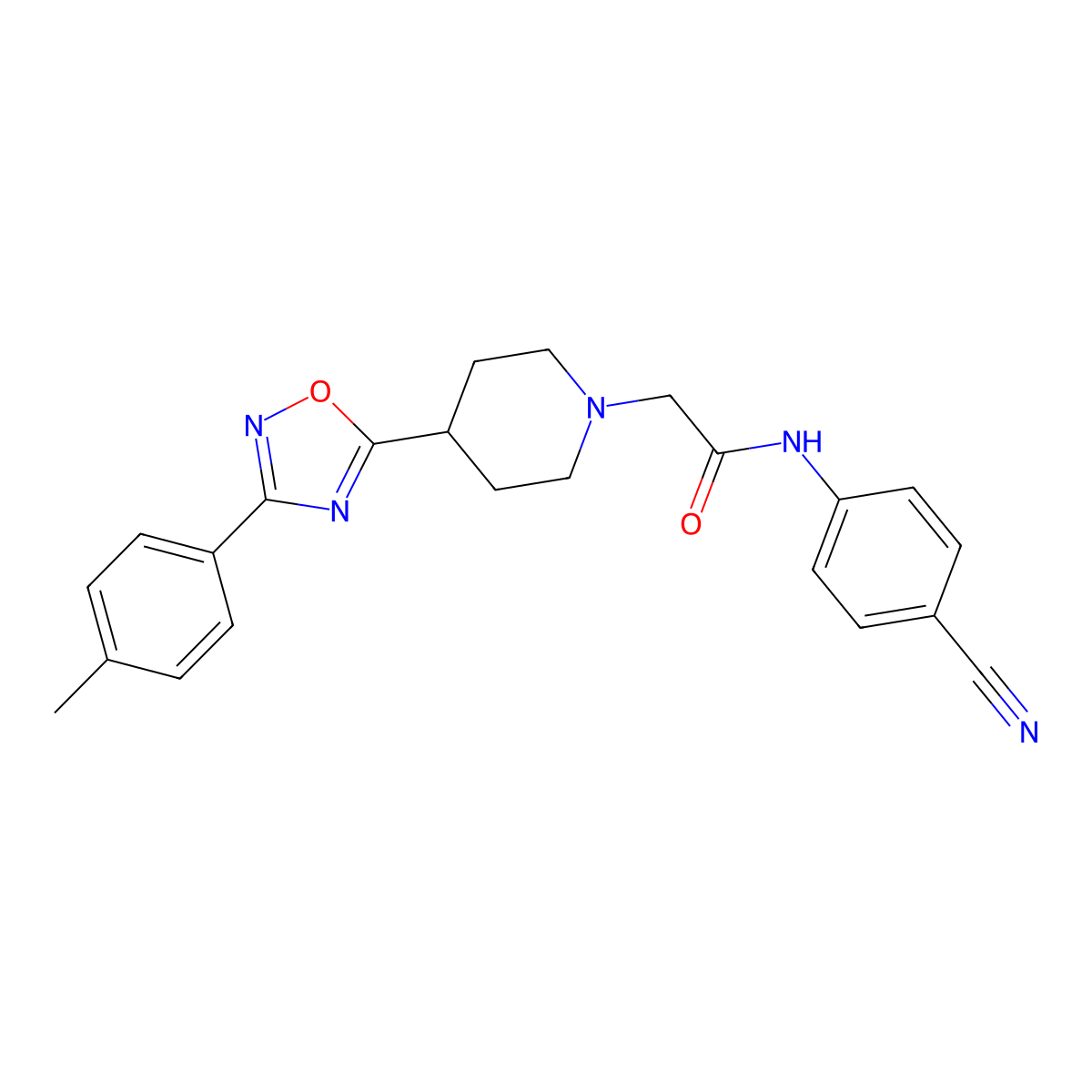 N-(4-cyanophenyl)-2-{4-[3-(4-methylphenyl)-1,2,4-oxadiazol-5-yl]piperidin-1-yl}acetamide molecular structure, CAS 1251679-21-6