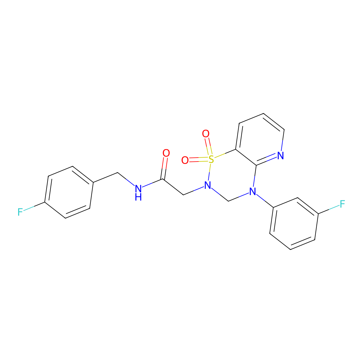 N-(4-fluorobenzyl)-2-(4-(3-fluorophenyl)-1,1-dioxido-3,4-dihydro-2H-pyrido[2,3-e][1,2,4]thiadiazin-2-yl)acetamide molecular structure, CAS 1251679-24-9