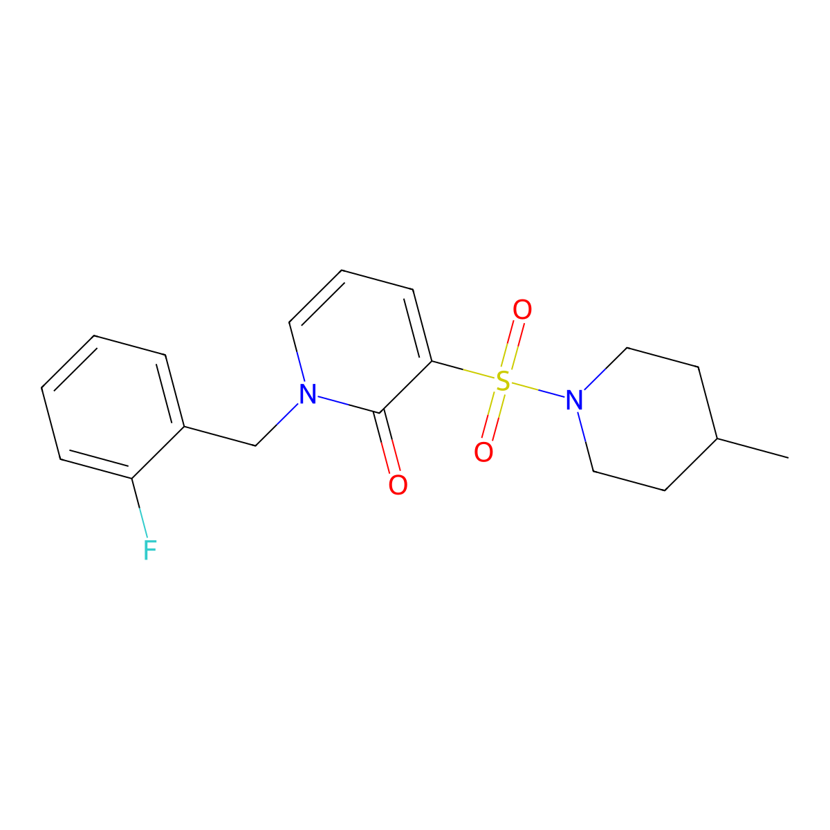 1-(2-fluorobenzyl)-3-[(4-methylpiperidino)sulfonyl]-2(1H)-pyridinone molecular structure, CAS 1251679-28-3