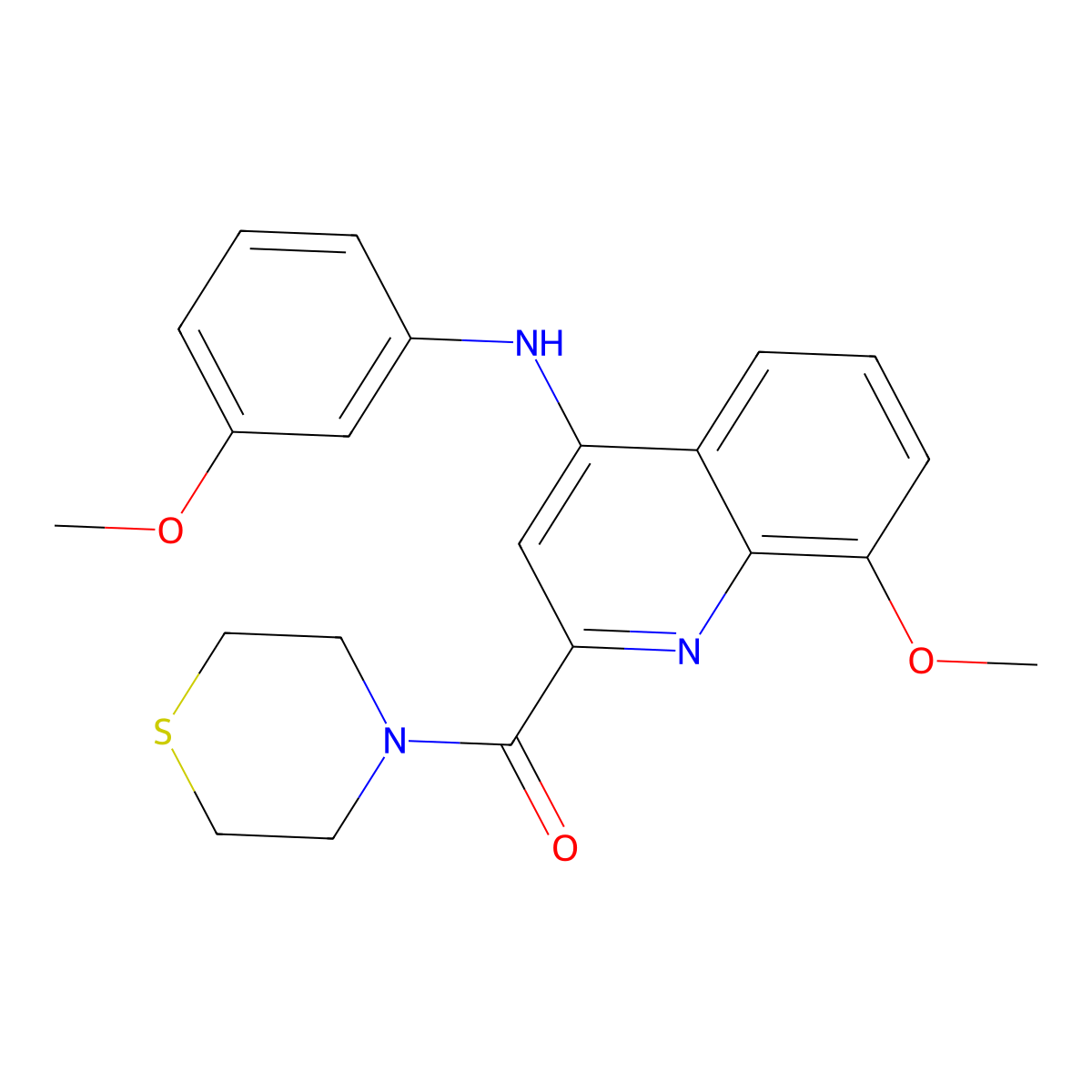 (8-Methoxy-4-((3-methoxyphenyl)amino)quinolin-2-yl)(thiomorpholino)methanone molecular structure, CAS 1251679-35-2