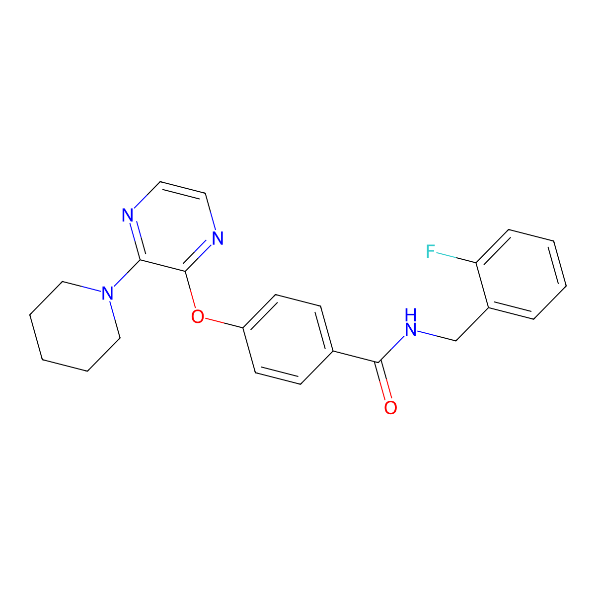 N-(2-fluorobenzyl)-4-((3-(piperidin-1-yl)pyrazin-2-yl)oxy)benzamide molecular structure, CAS 1251679-36-3