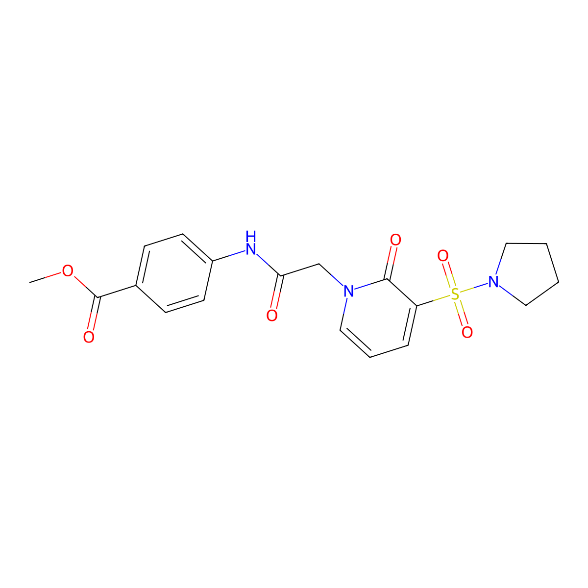methyl 4-(2-(2-oxo-3-(pyrrolidin-1-ylsulfonyl)pyridin-1(2H)-yl)acetamido)benzoate molecular structure, CAS 1251679-41-0