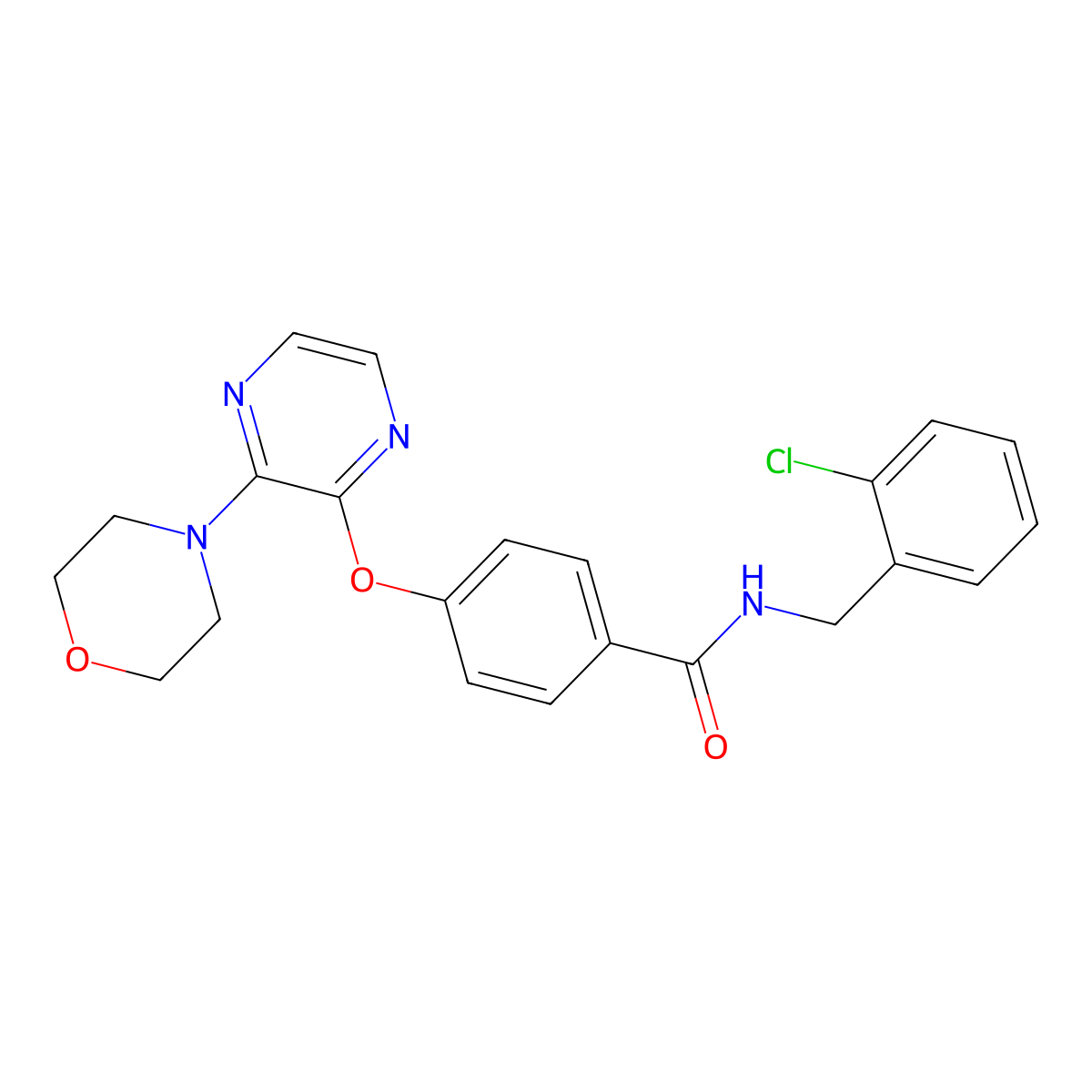 N-(2-chlorobenzyl)-4-((3-morpholinopyrazin-2-yl)oxy)benzamide molecular structure, CAS 1251679-42-1