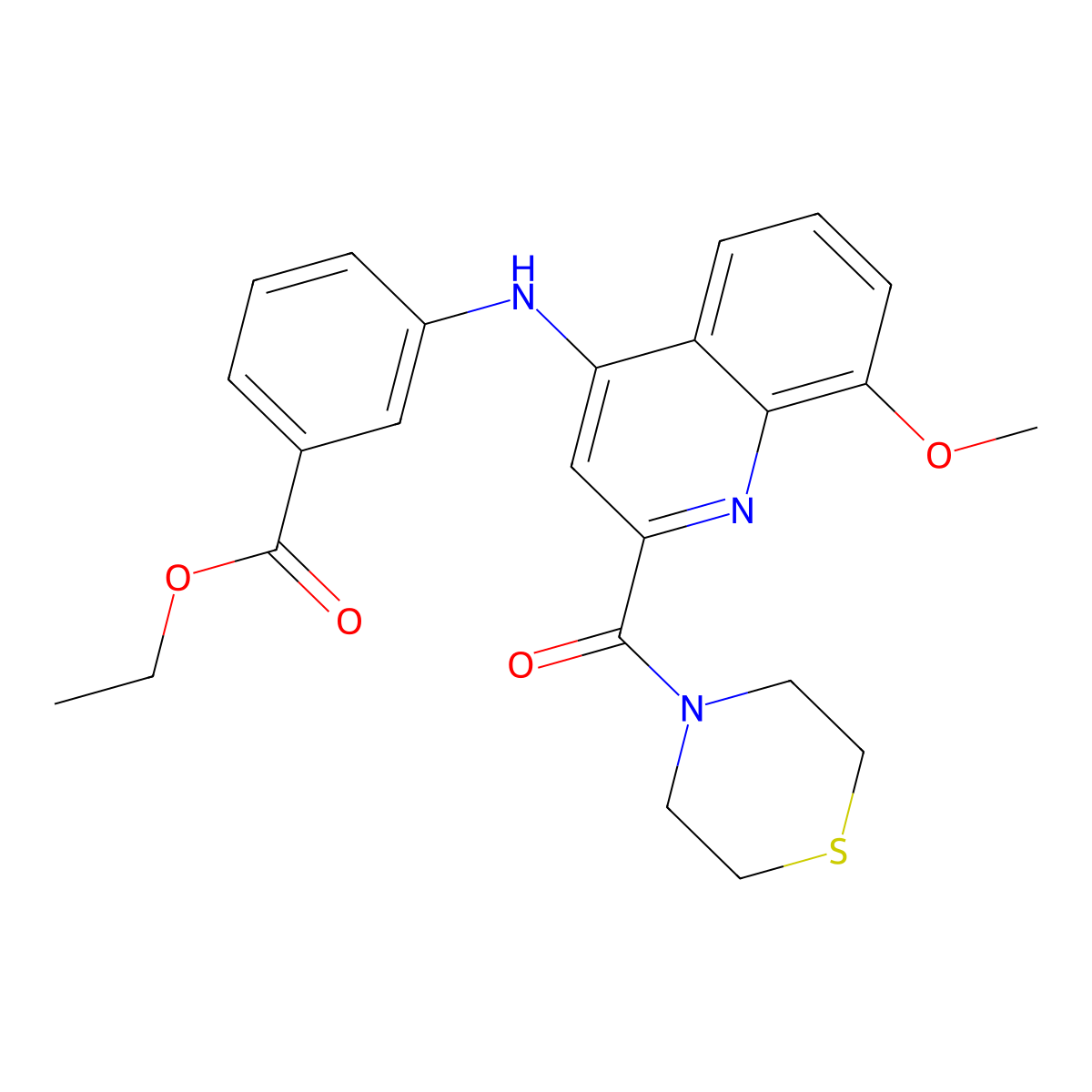 Ethyl 3-{[8-methoxy-2-(thiomorpholine-4-carbonyl)quinolin-4-yl]amino}benzoate molecular structure, CAS 1251679-44-3