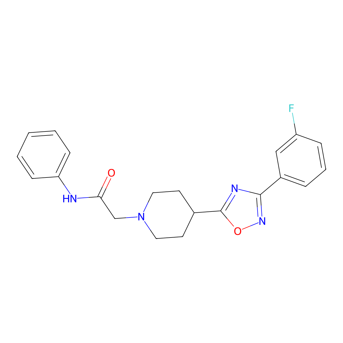 2-{4-[3-(3-fluorophenyl)-1,2,4-oxadiazol-5-yl]piperidin-1-yl}-N-phenylacetamide molecular structure, CAS 1251679-47-6