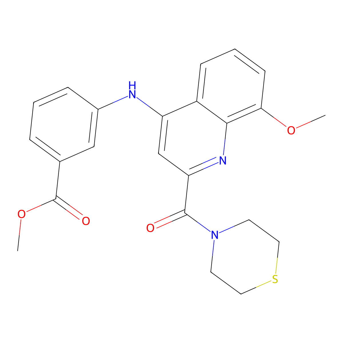 Methyl 3-{[8-methoxy-2-(thiomorpholine-4-carbonyl)quinolin-4-yl]amino}benzoate molecular structure, CAS 1251679-53-4