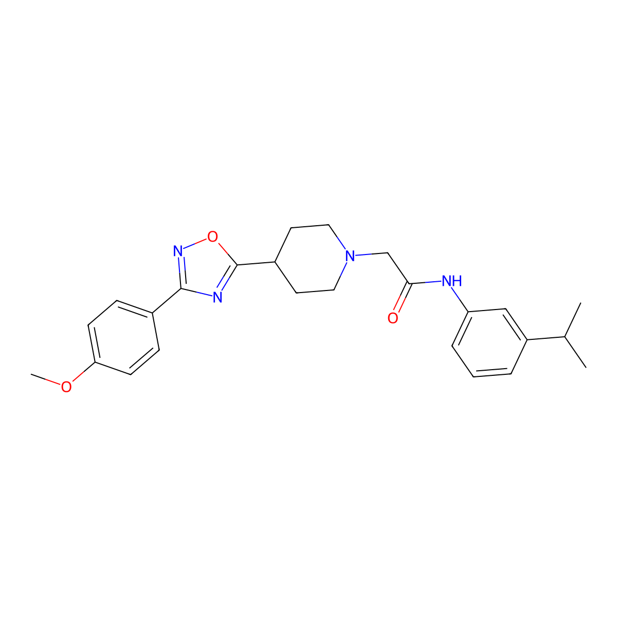 2-{4-[3-(4-methoxyphenyl)-1,2,4-oxadiazol-5-yl]piperidin-1-yl}-N-[3-(propan-2-yl)phenyl]acetamide molecular structure, CAS 1251679-67-0