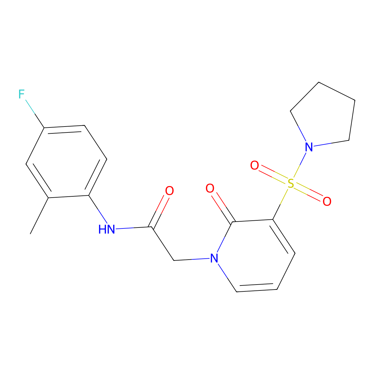 N-(4-fluoro-2-methylphenyl)-2-(2-oxo-3-(pyrrolidin-1-ylsulfonyl)pyridin-1(2H)-yl)acetamide molecular structure, CAS 1251679-69-2