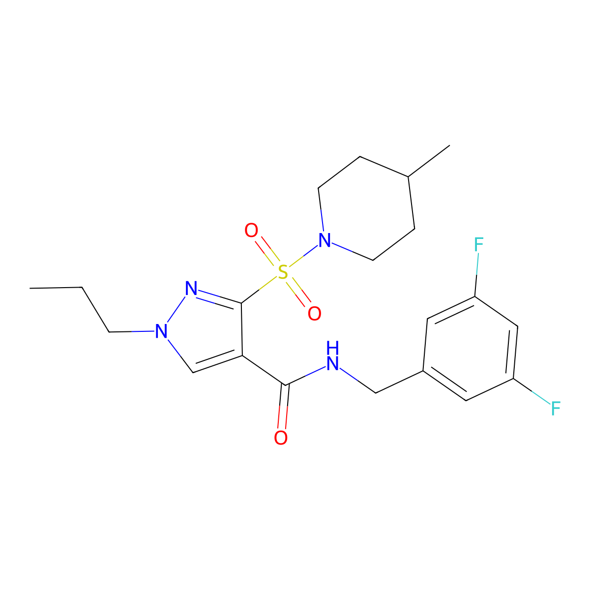 N-[(3,5-difluorophenyl)methyl]-3-[(4-methylpiperidin-1-yl)sulfonyl]-1-propyl-1H-pyrazole-4-carboxamide molecular structure, CAS 1251679-86-3