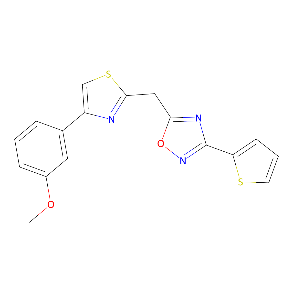 5-((4-(3-Methoxyphenyl)thiazol-2-yl)methyl)-3-(thiophen-2-yl)-1,2,4-oxadiazole molecular structure, CAS 1251679-88-5
