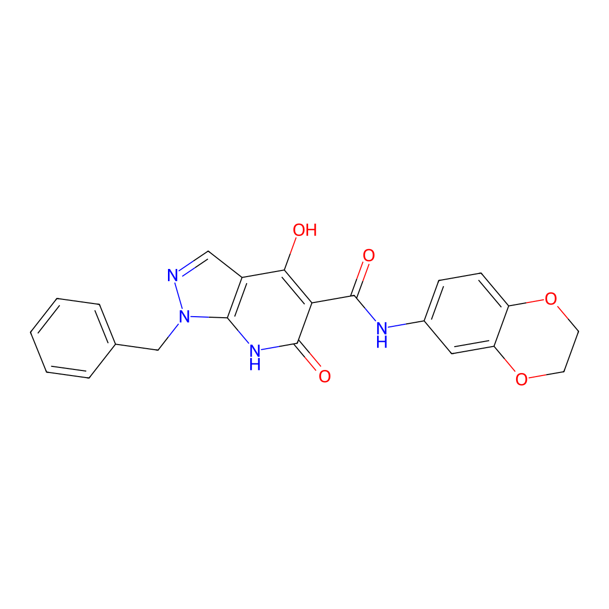 1-benzyl-N~5~-(2,3-dihydro-1,4-benzodioxin-6-yl)-4-hydroxy-6-oxo-6,7-dihydro-1H-pyrazolo[3,4-b]pyridine-5-carboxamide molecular structure, CAS 1251679-90-9