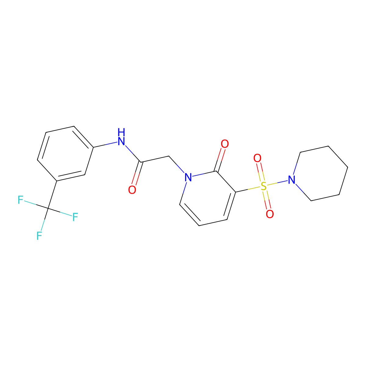 2-(2-oxo-3-(piperidin-1-ylsulfonyl)pyridin-1(2H)-yl)-N-(3-(trifluoromethyl)phenyl)acetamide molecular structure, CAS 1251679-92-1