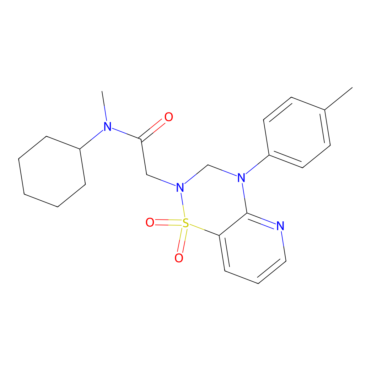 N-cyclohexyl-2-(1,1-dioxido-4-(p-tolyl)-3,4-dihydro-2H-pyrido[2,3-e][1,2,4]thiadiazin-2-yl)-N-methylacetamide molecular structure, CAS 1251679-97-6