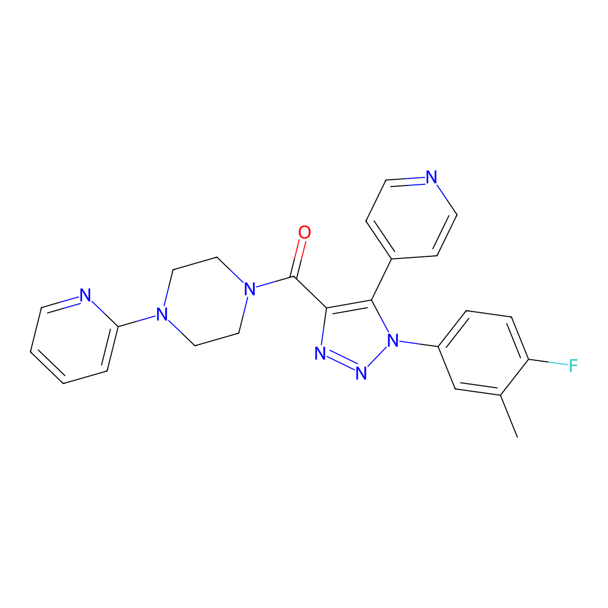1-{[1-(4-fluoro-3-methylphenyl)-5-pyridin-4-yl-1H-1,2,3-triazol-4-yl]carbonyl}-4-pyridin-2-ylpiperazine molecular structure, CAS 1251679-98-7