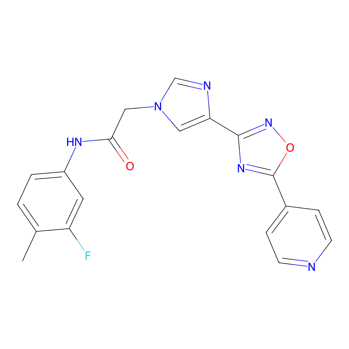 N-(3-fluoro-4-methylphenyl)-2-{4-[5-(pyridin-4-yl)-1,2,4-oxadiazol-3-yl]-1H-imidazol-1-yl}acetamide molecular structure, CAS 1251680-00-8