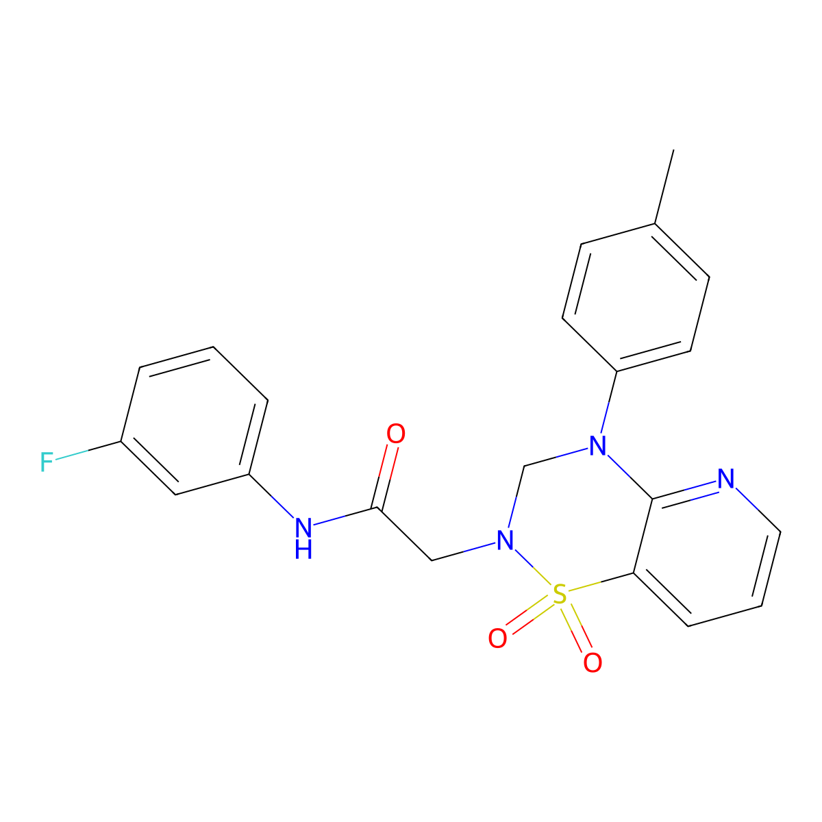 2-(1,1-dioxido-4-(p-tolyl)-3,4-dihydro-2H-pyrido[2,3-e][1,2,4]thiadiazin-2-yl)-N-(3-fluorophenyl)acetamide molecular structure, CAS 1251680-06-4