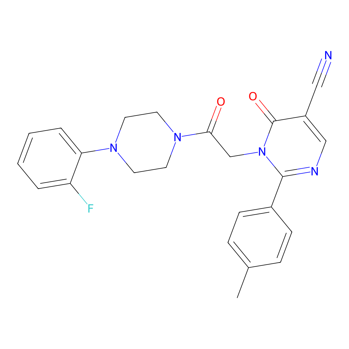 1-(2-(4-(2-Fluorophenyl)piperazin-1-yl)-2-oxoethyl)-6-oxo-2-(p-tolyl)-1,6-dihydropyrimidine-5-carbonitrile molecular structure, CAS 1251680-10-0