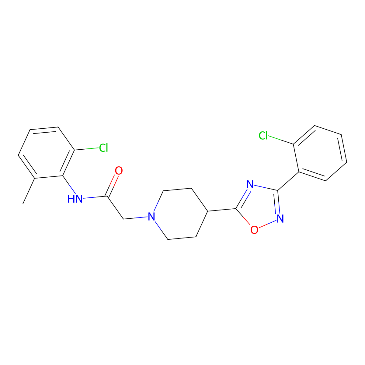 N-(2-chloro-6-methylphenyl)-2-{4-[3-(2-chlorophenyl)-1,2,4-oxadiazol-5-yl]piperidin-1-yl}acetamide molecular structure, CAS 1251680-12-2