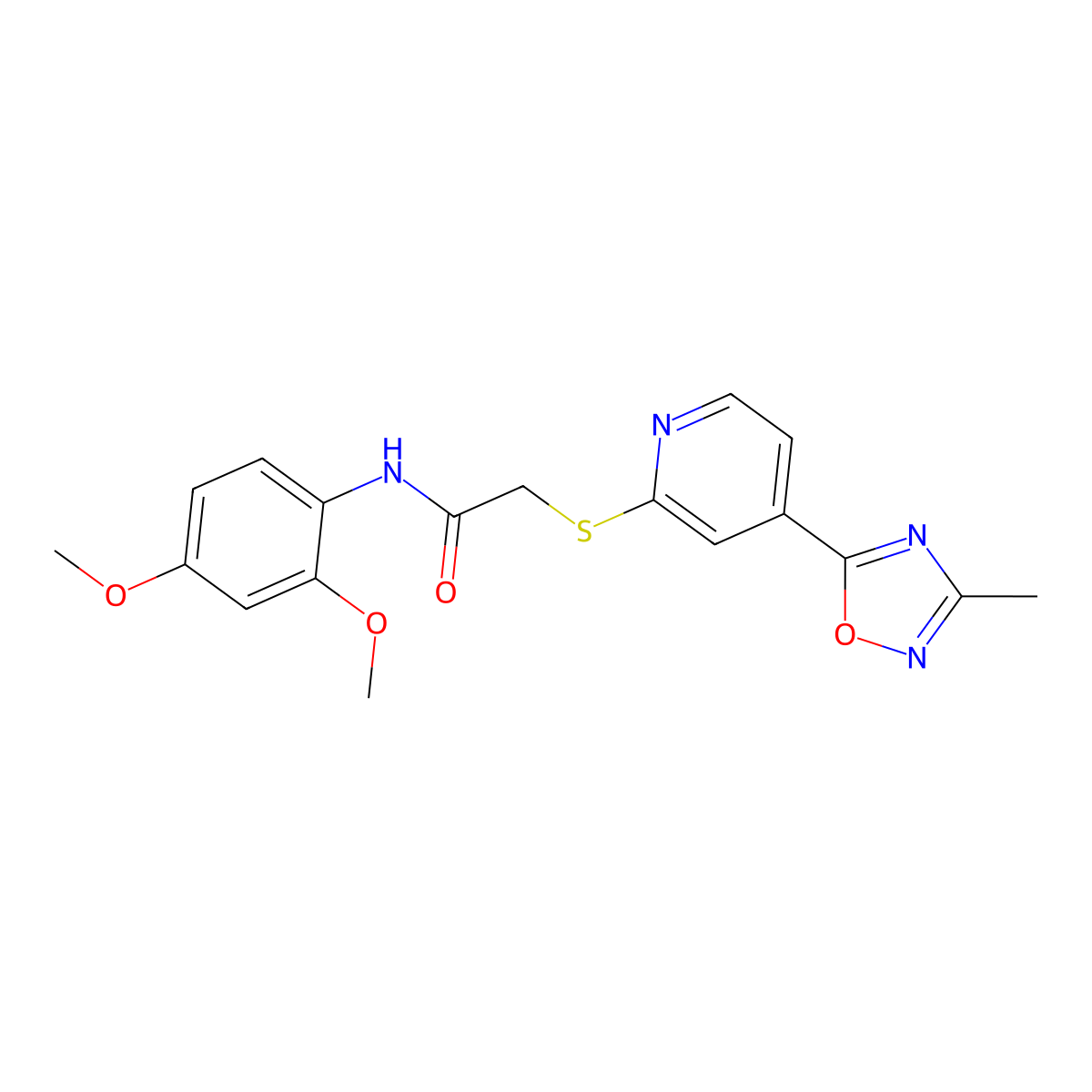 N-(2,4-dimethoxyphenyl)-2-((4-(3-methyl-1,2,4-oxadiazol-5-yl)pyridin-2-yl)thio)acetamide molecular structure, CAS 1251680-16-6