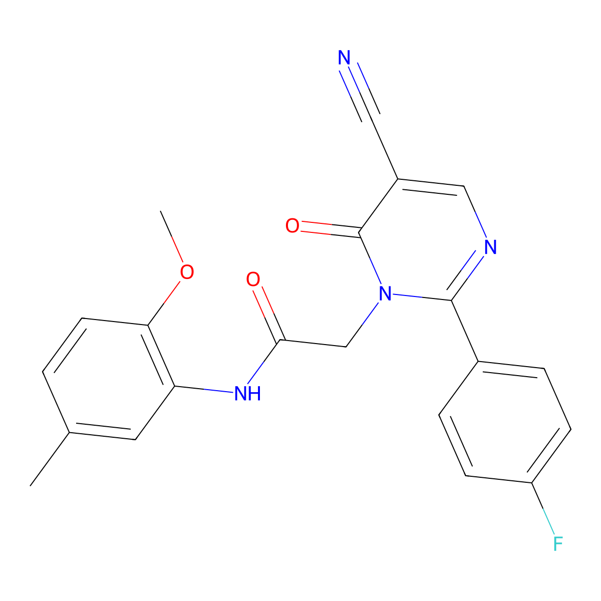 2-(5-cyano-2-(4-fluorophenyl)-6-oxopyrimidin-1(6H)-yl)-N-(2-methoxy-5-methylphenyl)acetamide molecular structure, CAS 1251680-19-9
