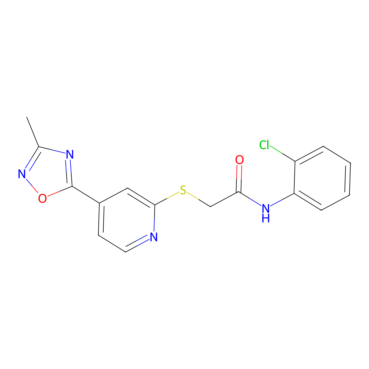 N-(2-chlorophenyl)-2-((4-(3-methyl-1,2,4-oxadiazol-5-yl)pyridin-2-yl)thio)acetamide molecular structure, CAS 1251680-24-6