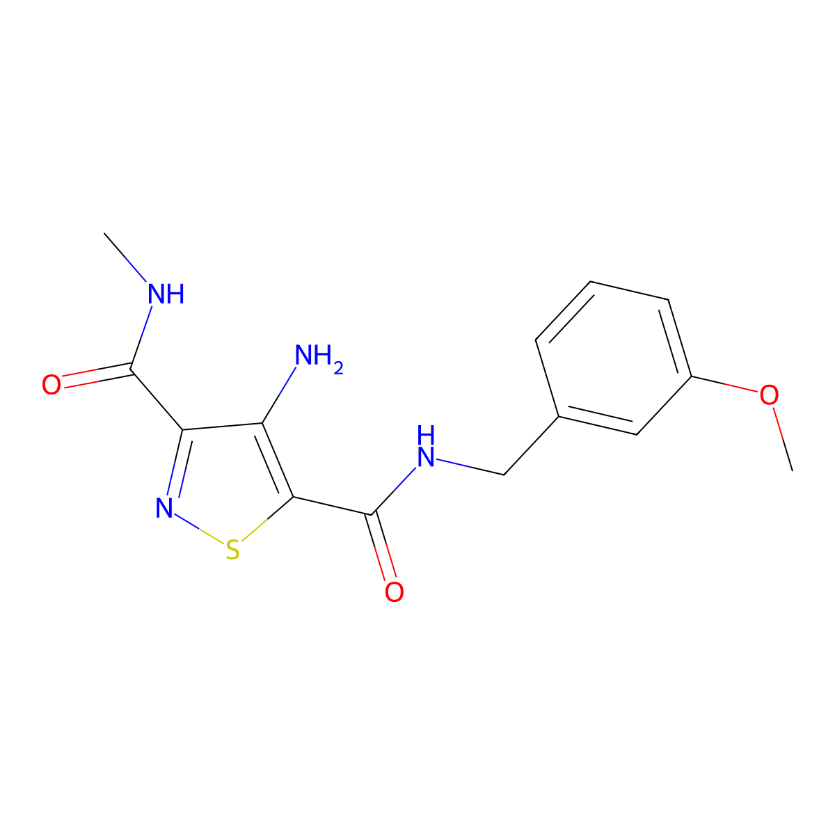 4-amino-N5-(3-methoxybenzyl)-N3-methylisothiazole-3,5-dicarboxamide molecular structure, CAS 1251680-26-8