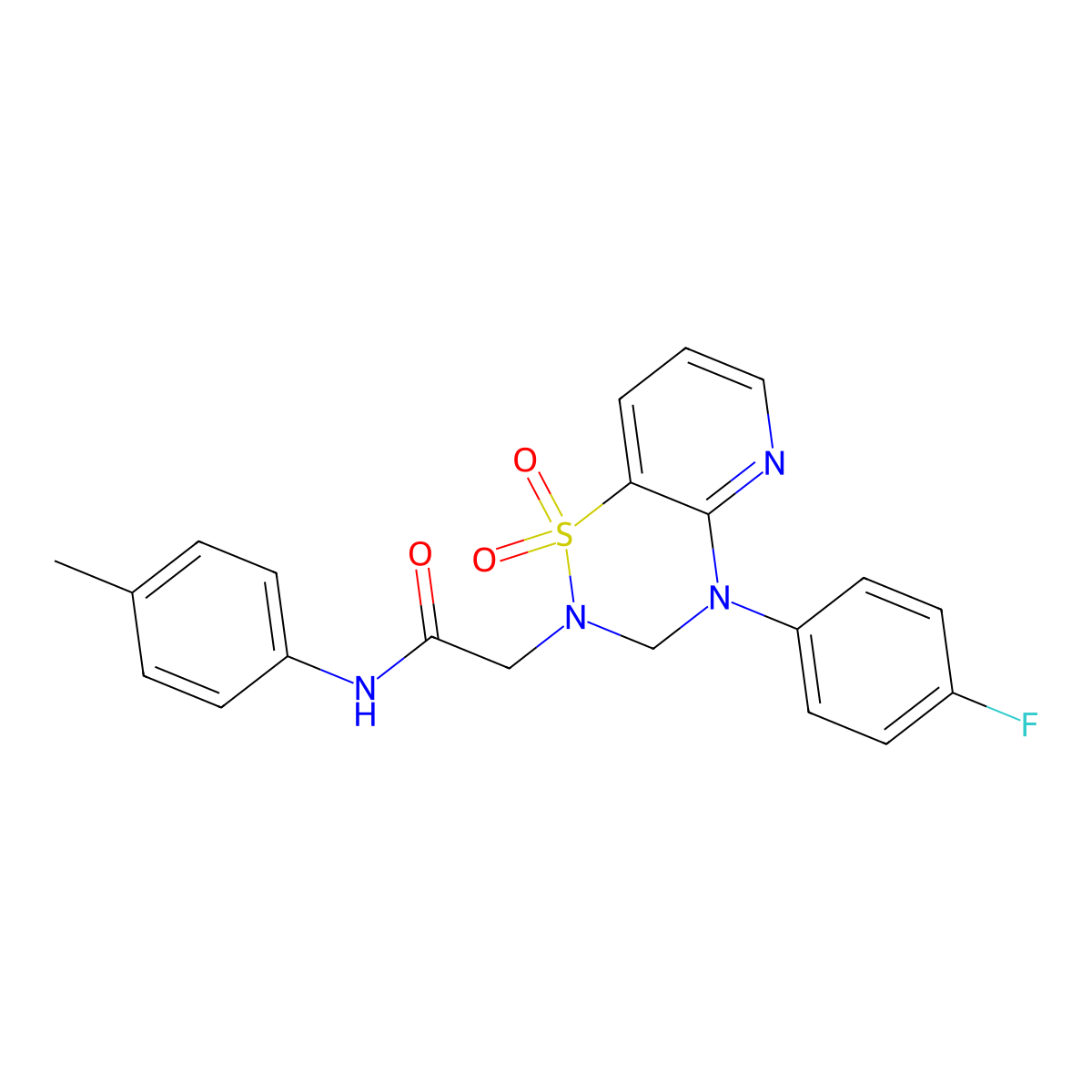 2-(4-(4-fluorophenyl)-1,1-dioxido-3,4-dihydro-2H-pyrido[2,3-e][1,2,4]thiadiazin-2-yl)-N-(p-tolyl)acetamide molecular structure, CAS 1251680-27-9
