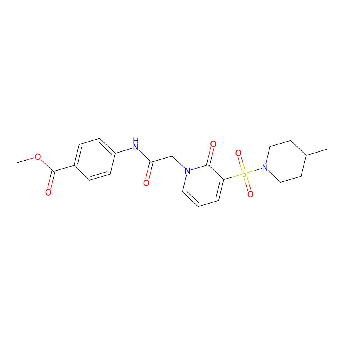 methyl 4-(2-(3-((4-methylpiperidin-1-yl)sulfonyl)-2-oxopyridin-1(2H)-yl)acetamido)benzoate molecular structure, CAS 1251680-28-0