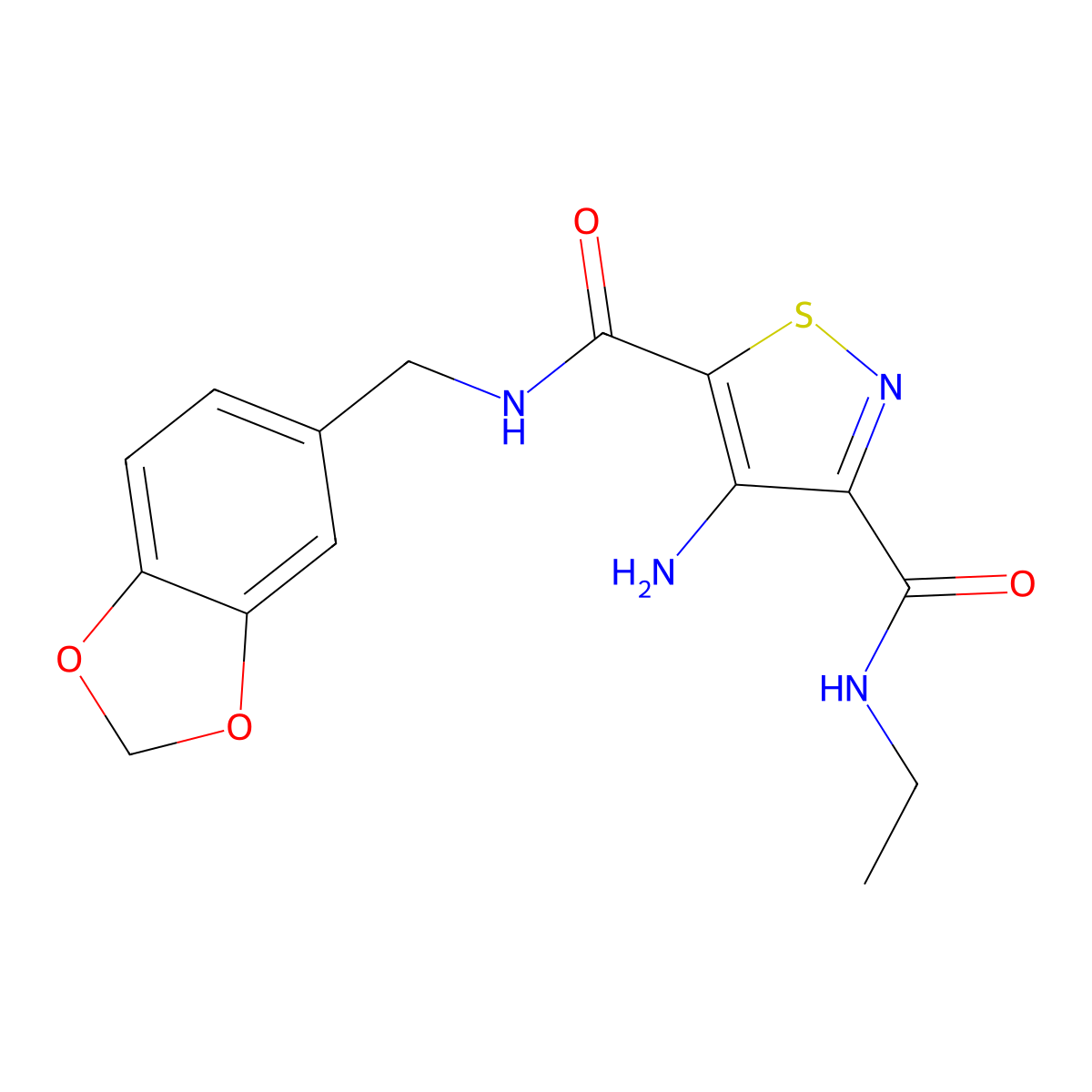4-amino-N5-(benzo[d][1,3]dioxol-5-ylmethyl)-N3-ethylisothiazole-3,5-dicarboxamide molecular structure, CAS 1251680-31-5