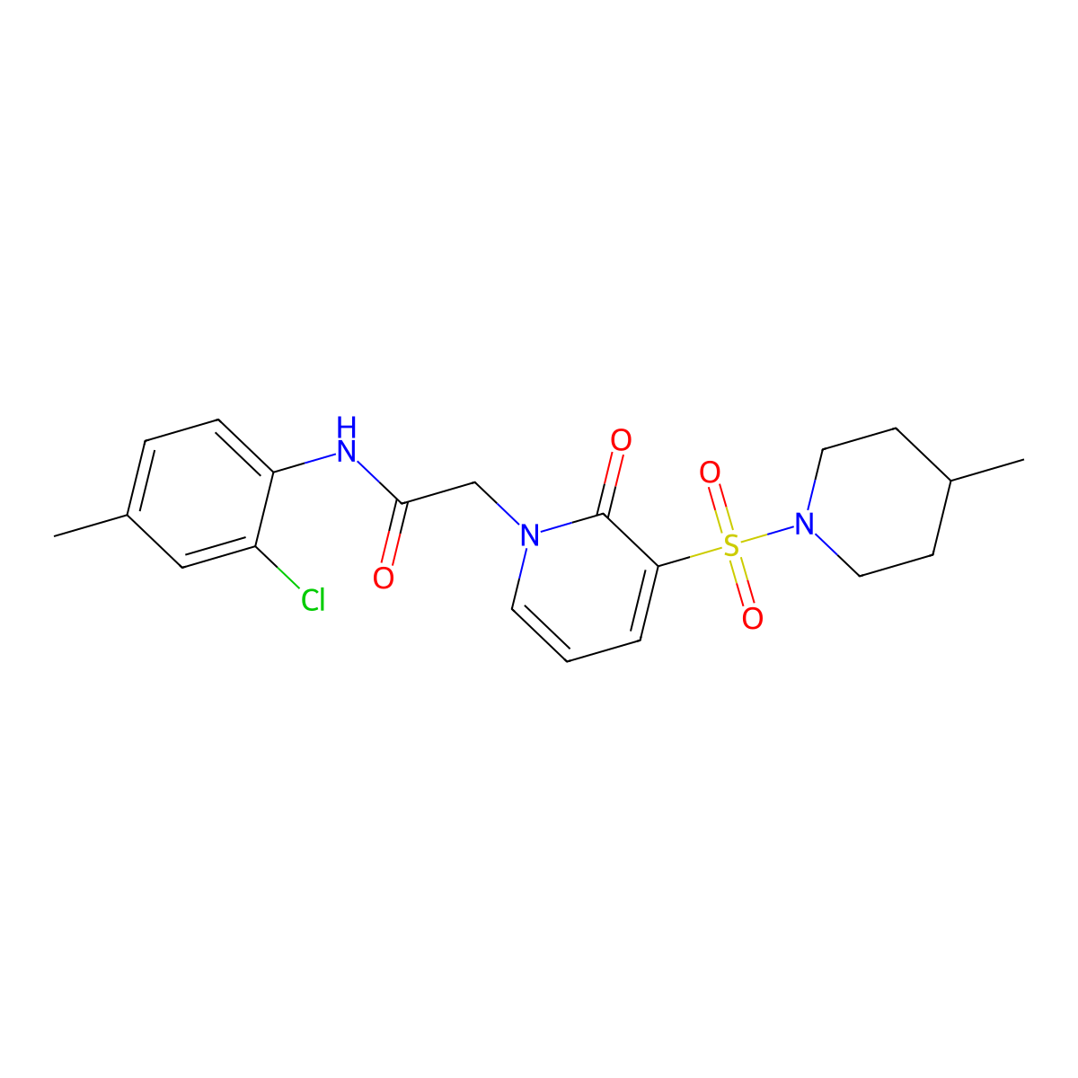 N-(2-chloro-4-methylphenyl)-2-(3-((4-methylpiperidin-1-yl)sulfonyl)-2-oxopyridin-1(2H)-yl)acetamide molecular structure, CAS 1251680-40-6