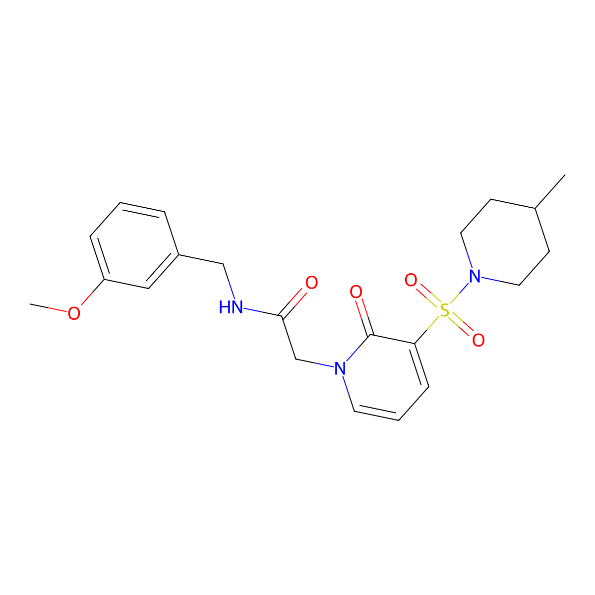 N-(3-methoxybenzyl)-2-(3-((4-methylpiperidin-1-yl)sulfonyl)-2-oxopyridin-1(2H)-yl)acetamide molecular structure, CAS 1251680-42-8