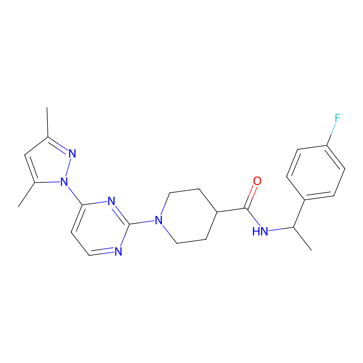 1-[4-(3,5-dimethyl-1H-pyrazol-1-yl)pyrimidin-2-yl]-N-[1-(4-fluorophenyl)ethyl]piperidine-4-carboxamide molecular structure, CAS 1251680-45-1