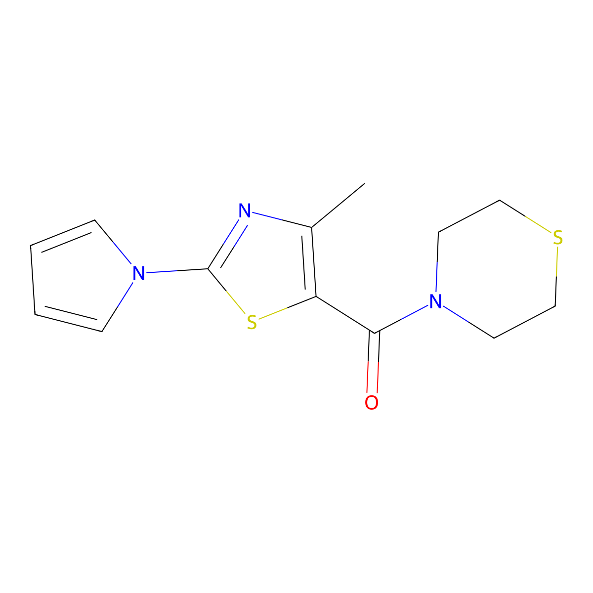 (4-methyl-2-(1H-pyrrol-1-yl)thiazol-5-yl)(thiomorpholino)methanone molecular structure, CAS 1251680-51-9