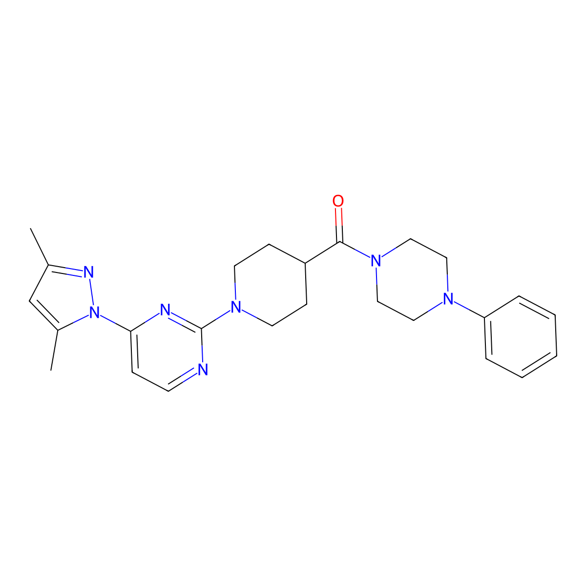 4-(3,5-dimethyl-1H-pyrazol-1-yl)-2-[4-(4-phenylpiperazine-1-carbonyl)piperidin-1-yl]pyrimidine molecular structure, CAS 1251680-57-5