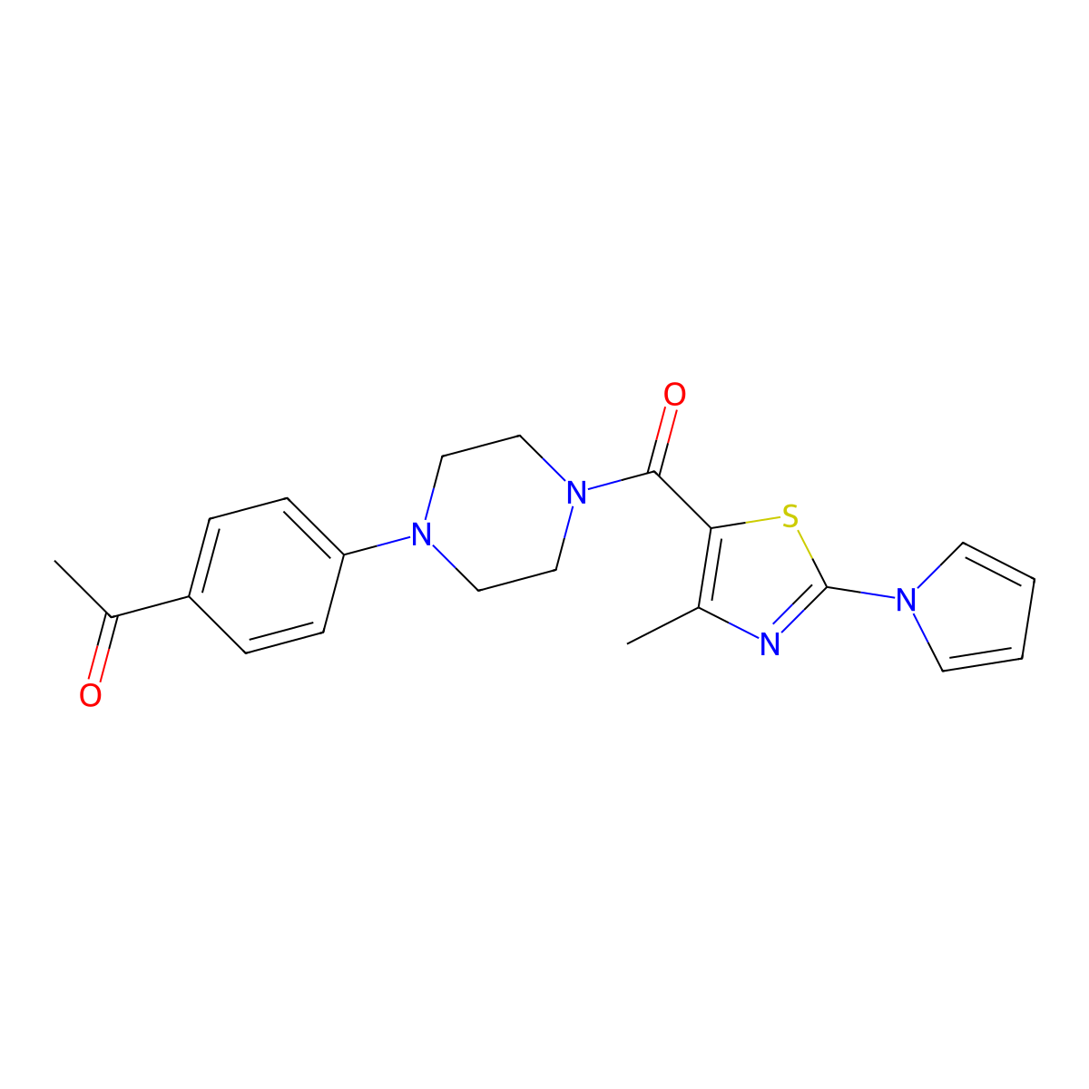 1-(4-(4-(4-methyl-2-(1H-pyrrol-1-yl)thiazole-5-carbonyl)piperazin-1-yl)phenyl)ethanone molecular structure, CAS 1251680-60-0