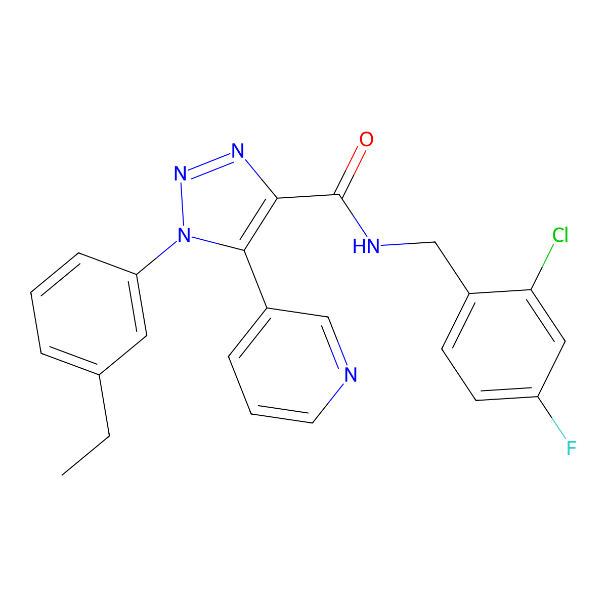 N-[(2-chloro-4-fluorophenyl)methyl]-1-(3-ethylphenyl)-5-(pyridin-3-yl)-1H-1,2,3-triazole-4-carboxamide molecular structure, CAS 1251680-61-1