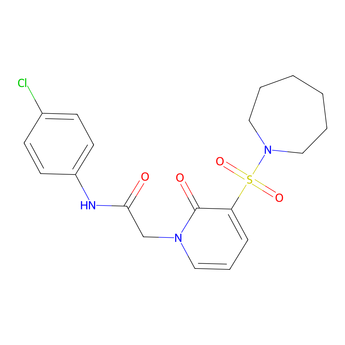 2-(3-(azepan-1-ylsulfonyl)-2-oxopyridin-1(2H)-yl)-N-(4-chlorophenyl)acetamide molecular structure, CAS 1251680-65-5