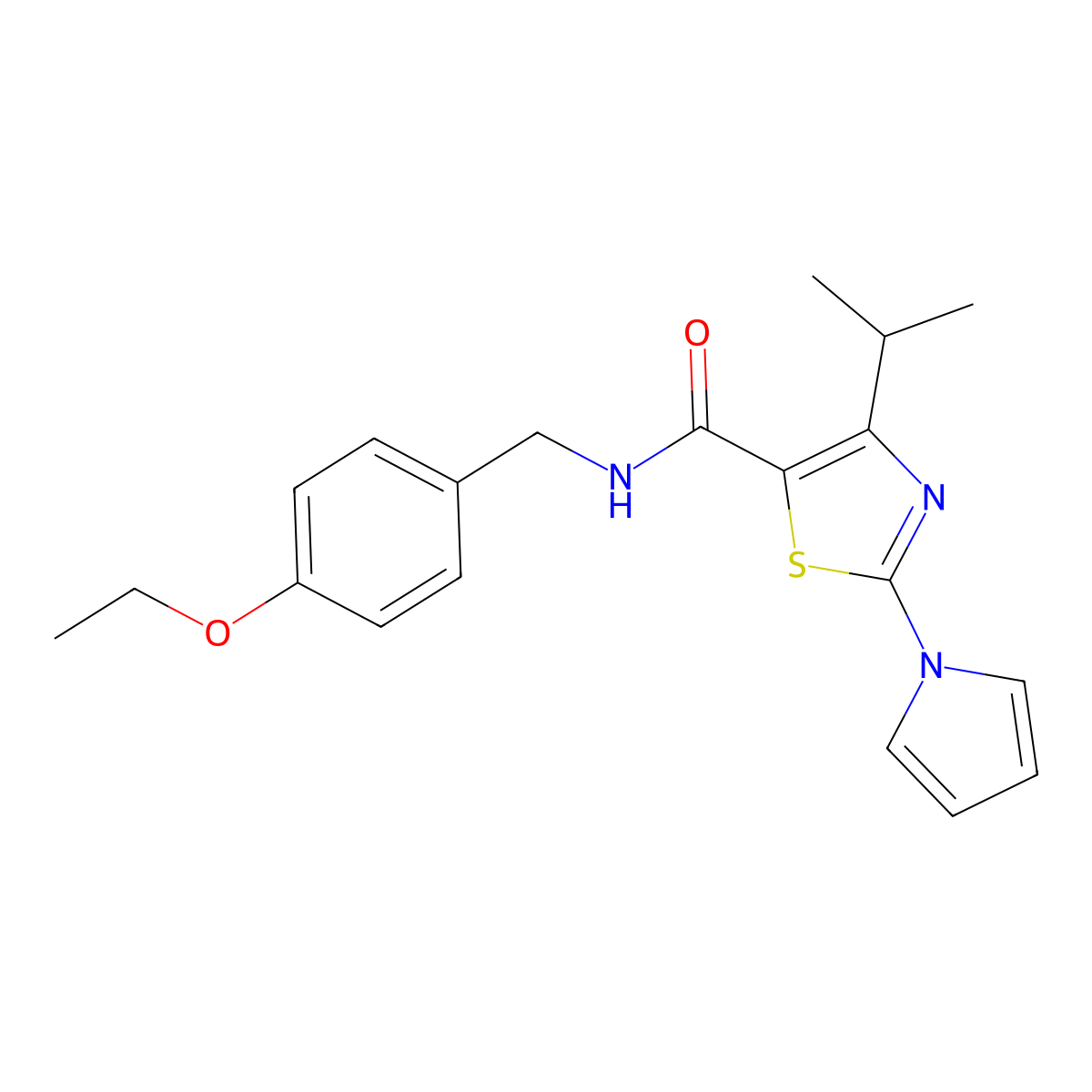 N-[(4-ethoxyphenyl)methyl]-4-(propan-2-yl)-2-(1H-pyrrol-1-yl)-1,3-thiazole-5-carboxamide molecular structure, CAS 1251680-66-6